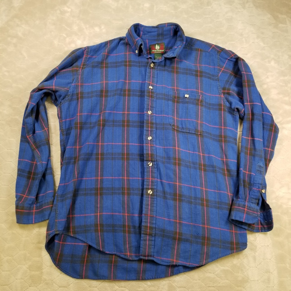 VTG 80s 90s‎ High Sierra Flannel Shirt Sz Lg Mervyns Blue Plaid See Pics